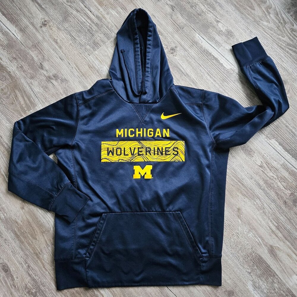 Nike University of Michigan Wolverines Hoodie Large Blue Yellow Polyester Size L